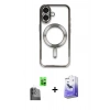 MARSİLYAN™- iPhone 16 Kılıf Nova Işık Özel Seri - Siyah Bilvis 5in1 5D Magic Hayalet Cam Ekran Koruyucu + Raze Metal Kamera Lens - SH