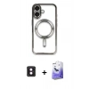 MARSİLYAN™- iPhone 16 Kılıf Nova Işık Özel Seri - Siyah Bilvis 5in1 5D Magic Hayalet Cam Ekran Koruyucu + PVD Metal Kamera Lens - PE