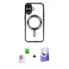 MARSİLYAN™- iPhone 16 Kılıf Nova Işık Özel Seri - Siyah Bilvis 5in1 5D Magic Hayalet Cam Ekran Koruyucu + Raze Metal Kamera Lens - PE
