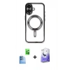 MARSİLYAN™- iPhone 16 Kılıf Nova Işık Özel Seri - Siyah Bilvis 5in1 5D Magic Hayalet Cam Ekran Koruyucu + Lacivert Raze Metal Kamera Lens