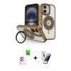 MARSİLYAN™- iPhone 16 Kılıf Nova Minimal Serisi - Şeffaf Pasifik Cam Ekran Koruyucu + Pembe Raze Metal Kamera Lens