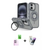 MARSİLYAN™- iPhone 16 Kılıf Nova Minimal Serisi - Şeffaf Pasifik Cam Ekran Koruyucu + Pembe Raze Metal Kamera Lens