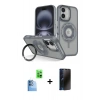 MARSİLYAN™- iPhone 16 Kılıf Nova Minimal Serisi - Siyah 3D Antistatik Hayalet Cam Ekran Koruyucu + Raze Metal Kamera Lens - LT