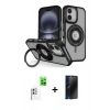 MARSİLYAN™- iPhone 16 Kılıf Nova Minimal Serisi - Siyah 3D Antistatik Hayalet Cam Ekran Koruyucu + Raze Metal Kamera Lens - BZ