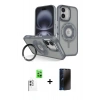 MARSİLYAN™- iPhone 16 Kılıf Nova Minimal Serisi - Siyah 3D Antistatik Hayalet Cam Ekran Koruyucu + Raze Metal Kamera Lens - BZ