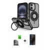 MARSİLYAN™- iPhone 16 Kılıf Nova Minimal Serisi - Siyah 3D Antistatik Hayalet Cam Ekran Koruyucu + Raze Metal Kamera Lens - SH
