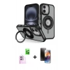 MARSİLYAN™- iPhone 16 Kılıf Nova Minimal Serisi - Siyah 3D Antistatik Mat Seramik Nano Ekran Koruyucu + Pembe Raze Metal Kamera Lens