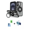 MARSİLYAN™- iPhone 16 Kılıf Nova Minimal Serisi - Siyah 3D Antistatik Seramik Nano Ekran Koruyucu + Lacivert Raze Metal Kamera Lens