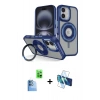 MARSİLYAN™- iPhone 16 Kılıf Nova Minimal Serisi - Siyah 3D Antistatik Seramik Nano Ekran Koruyucu + Lacivert Raze Metal Kamera Lens