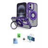 MARSİLYAN™- iPhone 16 Kılıf Nova Minimal Serisi - Siyah 3D Antistatik Seramik Nano Ekran Koruyucu + Lacivert Raze Metal Kamera Lens
