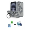 MARSİLYAN™- iPhone 16 Kılıf Nova Minimal Serisi - Siyah 3D Antistatik Seramik Nano Ekran Koruyucu + Lacivert Raze Metal Kamera Lens