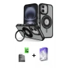 MARSİLYAN™- iPhone 16 Kılıf Nova Minimal Serisi - Siyah Bilvis 5in1 3D Magic Cam Ekran Koruyucu + Siyah Raze Metal Kamera Lens
