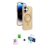 MARSİLYAN™- iPhone 16 Kılıf Nova Modern Prime - Siyah 3D Antistatik Seramik Nano Ekran Koruyucu + Pembe Raze Metal Kamera Lens
