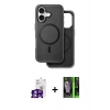MARSİLYAN™- iPhone 16 Kılıf Pusula Işık Koleksiyonu - Şeffaf 360 Full Body Arka Koruyucu + Gümüş Bilvis Titan Kamera Lens