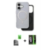 MARSİLYAN™- iPhone 16 Kılıf Pusula Işık Koleksiyonu - Şeffaf 360 Full Body Arka Koruyucu + Raze Metal Kamera Lens - SH