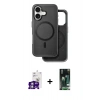 MARSİLYAN™- iPhone 16 Kılıf Pusula Işık Koleksiyonu - Siyah 360 Mat Full Body Arka Koruyucu + Bilvis Titan Kamera Lens - GS