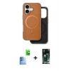MARSİLYAN™- iPhone 16 Kılıf Pusula Işık Koleksiyonu - Siyah 360 Mat Full Body Arka Koruyucu + Lacivert Raze Metal Kamera Lens
