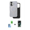 MARSİLYAN™- iPhone 16 Kılıf Pusula Işık Koleksiyonu - Siyah 360 Mat Full Body Arka Koruyucu + Lacivert Raze Metal Kamera Lens