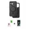 MARSİLYAN™- iPhone 16 Kılıf Pusula Işık Koleksiyonu - Siyah 360 Mat Full Body Arka Koruyucu + Raze Metal Kamera Lens - PE
