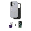 MARSİLYAN™- iPhone 16 Kılıf Pusula Işık Koleksiyonu - Siyah 360 Mat Full Body Arka Koruyucu + Bilvis Titan Kamera Lens - SH