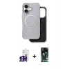 MARSİLYAN™- iPhone 16 Kılıf Pusula Işık Koleksiyonu - Siyah 360 Mat Full Body Arka Koruyucu + Bilvis Titan Kamera Lens - YL