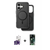 MARSİLYAN™- iPhone 16 Kılıf Pusula Işık Koleksiyonu - Siyah 360 Mat Full Body Arka Koruyucu + Bilvis Titan Kamera Lens - YL