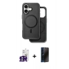 MARSİLYAN™- iPhone 16 Kılıf Pusula Işık Koleksiyonu - Siyah 3D Antistatik Hayalet Cam Ekran Koruyucu + Bilvis Titan Kamera Lens - YL