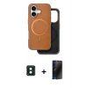 MARSİLYAN™- iPhone 16 Kılıf Pusula Işık Koleksiyonu - Siyah 3D Antistatik Hayalet Cam Ekran Koruyucu + PVD Metal Kamera Lens - YL