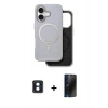 MARSİLYAN™- iPhone 16 Kılıf Pusula Işık Koleksiyonu - Siyah 3D Antistatik Hayalet Cam Ekran Koruyucu + PVD Metal Kamera Lens - MI