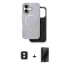 MARSİLYAN™- iPhone 16 Kılıf Pusula Işık Koleksiyonu - Siyah 3D Antistatik Hayalet Cam Ekran Koruyucu + PVD Metal Kamera Lens - YL