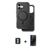 MARSİLYAN™- iPhone 16 Kılıf Pusula Işık Koleksiyonu - Siyah 3D Antistatik Hayalet Cam Ekran Koruyucu + PVD Metal Kamera Lens - MI