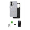MARSİLYAN™- iPhone 16 Kılıf Pusula Işık Koleksiyonu - Siyah 3D Antistatik Hayalet Cam Ekran Koruyucu + Raze Metal Kamera Lens - BZ