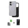 MARSİLYAN™- iPhone 16 Kılıf Pusula Işık Koleksiyonu - Siyah 3D Antistatik Hayalet Cam Ekran Koruyucu + Raze Metal Kamera Lens - SH