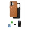 MARSİLYAN™- iPhone 16 Kılıf Pusula Işık Koleksiyonu - Siyah 3D Antistatik Hayalet Cam Ekran Koruyucu + Raze Metal Kamera Lens - LT