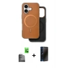 MARSİLYAN™- iPhone 16 Kılıf Pusula Işık Koleksiyonu - Siyah 3D Antistatik Hayalet Cam Ekran Koruyucu + Raze Metal Kamera Lens - SH