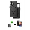 MARSİLYAN™- iPhone 16 Kılıf Pusula Işık Koleksiyonu - Siyah 3D Antistatik Mat Seramik Nano Ekran Koruyucu + Raze Metal Kamera Lens - SH