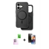 MARSİLYAN™- iPhone 16 Kılıf Pusula Işık Koleksiyonu - Siyah 3D Antistatik Mat Seramik Nano Ekran Koruyucu + Raze Metal Kamera Lens - PE