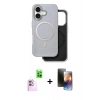MARSİLYAN™- iPhone 16 Kılıf Pusula Işık Koleksiyonu - Siyah 3D Antistatik Mat Seramik Nano Ekran Koruyucu + Raze Metal Kamera Lens - PE