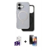 MARSİLYAN™- iPhone 16 Kılıf Pusula Işık Koleksiyonu - Siyah 3D Antistatik Mat Seramik Nano Ekran Koruyucu + Siyah Bilvis Titan Kamera Lens