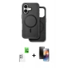 MARSİLYAN™- iPhone 16 Kılıf Pusula Işık Koleksiyonu - Siyah 3D Antistatik Mat Seramik Nano Ekran Koruyucu + Raze Metal Kamera Lens - BZ