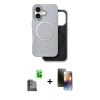 MARSİLYAN™- iPhone 16 Kılıf Pusula Işık Koleksiyonu - Siyah 3D Antistatik Mat Seramik Nano Ekran Koruyucu + Raze Metal Kamera Lens - SH