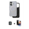 MARSİLYAN™- iPhone 16 Kılıf Pusula Işık Koleksiyonu - Siyah 3D Antistatik Mat Seramik Nano Ekran Koruyucu + PVD Metal Kamera Lens - YL