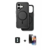 MARSİLYAN™- iPhone 16 Kılıf Pusula Işık Koleksiyonu - Siyah 3D Antistatik Mat Seramik Nano Ekran Koruyucu + PVD Metal Kamera Lens - YL