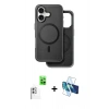 MARSİLYAN™- iPhone 16 Kılıf Pusula Işık Koleksiyonu - Siyah 3D Antistatik Seramik Nano Ekran Koruyucu + Beyaz Raze Metal Kamera Lens