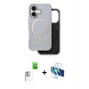 MARSİLYAN™- iPhone 16 Kılıf Pusula Işık Koleksiyonu - Siyah 3D Antistatik Seramik Nano Ekran Koruyucu + Beyaz Raze Metal Kamera Lens