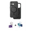MARSİLYAN™- iPhone 16 Kılıf Pusula Işık Koleksiyonu - Siyah 3D Antistatik Seramik Nano Ekran Koruyucu + Bilvis Titan Kamera Lens - GS