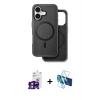 MARSİLYAN™- iPhone 16 Kılıf Pusula Işık Koleksiyonu - Siyah 3D Antistatik Seramik Nano Ekran Koruyucu + Bilvis Titan Kamera Lens - PE