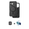 MARSİLYAN™- iPhone 16 Kılıf Pusula Işık Koleksiyonu - Siyah 3D Antistatik Seramik Nano Ekran Koruyucu + PVD Metal Kamera Lens - PE