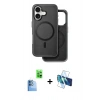 MARSİLYAN™- iPhone 16 Kılıf Pusula Işık Koleksiyonu - Siyah 3D Antistatik Seramik Nano Ekran Koruyucu + Raze Metal Kamera Lens - LT