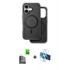 MARSİLYAN™- iPhone 16 Kılıf Pusula Işık Koleksiyonu - Siyah 3D Antistatik Seramik Nano Ekran Koruyucu + Raze Metal Kamera Lens - SH